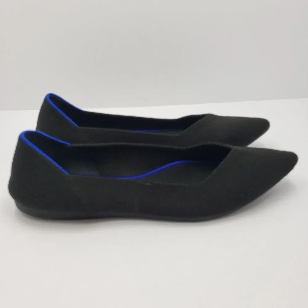 Rothys The Point Black Knit Flats 8.5 Womens Pointed Toe Washable Ballet Shoes